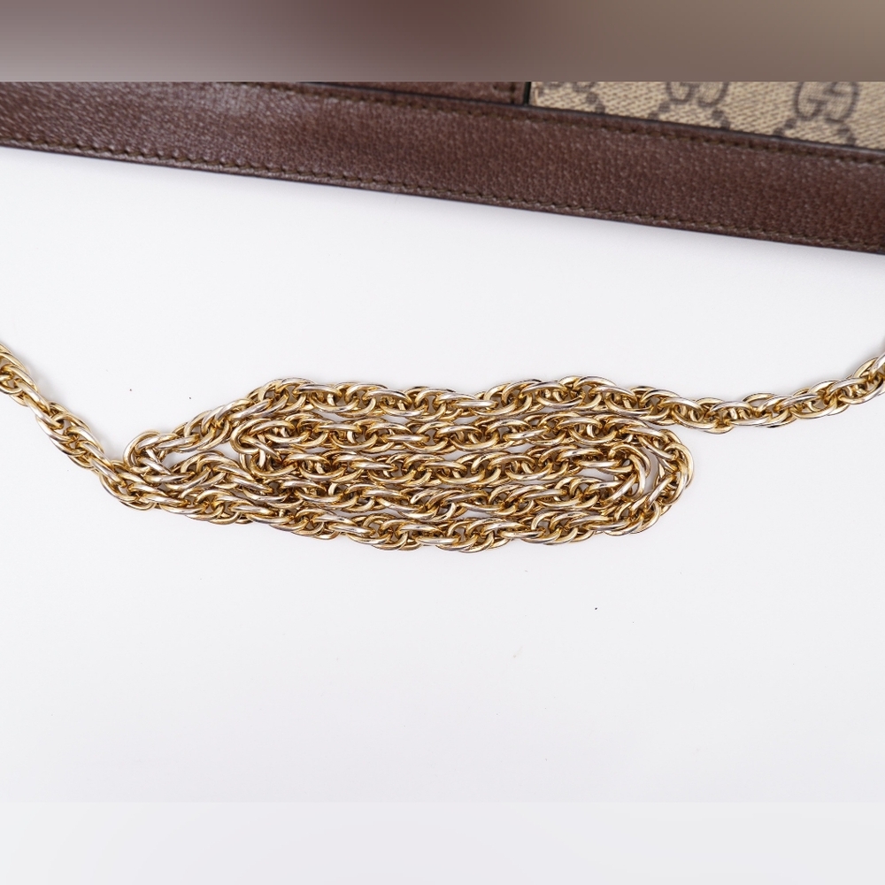 Gucci Beige Monogram Shoulder Bag with Green and Red Web Stripe - Picture 8 of 16